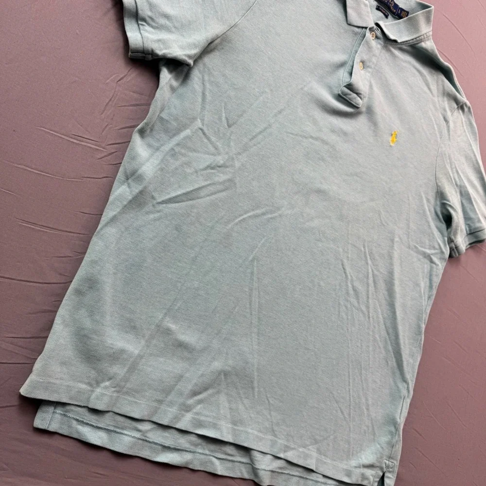 Polo Ralph Lauren Mens Large Mint Green Classic Fit Pique Polo Shirt Yellow Pony